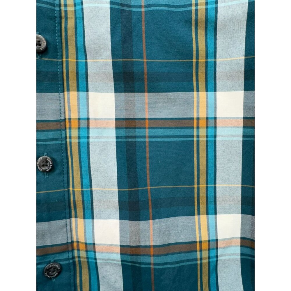 Eddie Bauer Mens Classic Fit Button-Down Shirt M Teal Blue Plaid - Picture 4 of 11